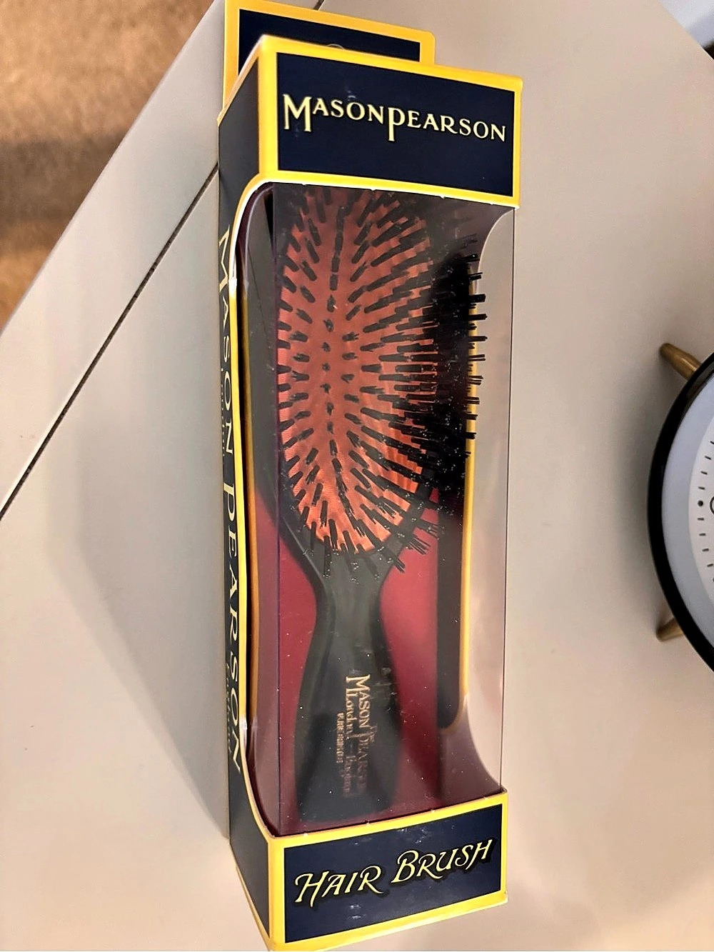 Mason Pearson Pocket Bristle B4 Dark Ruby Hair Brush in Black & Red NWT